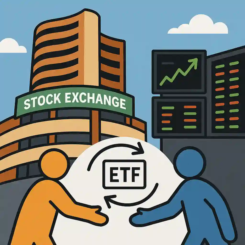 ETF units being traded by investors on an Indian stock exchange floor